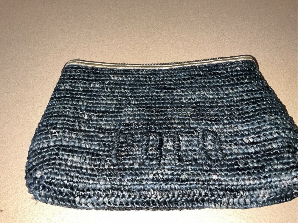 polo ralph lauren Clutch Bag Woven Wicker Zipper Closure Black And Gold